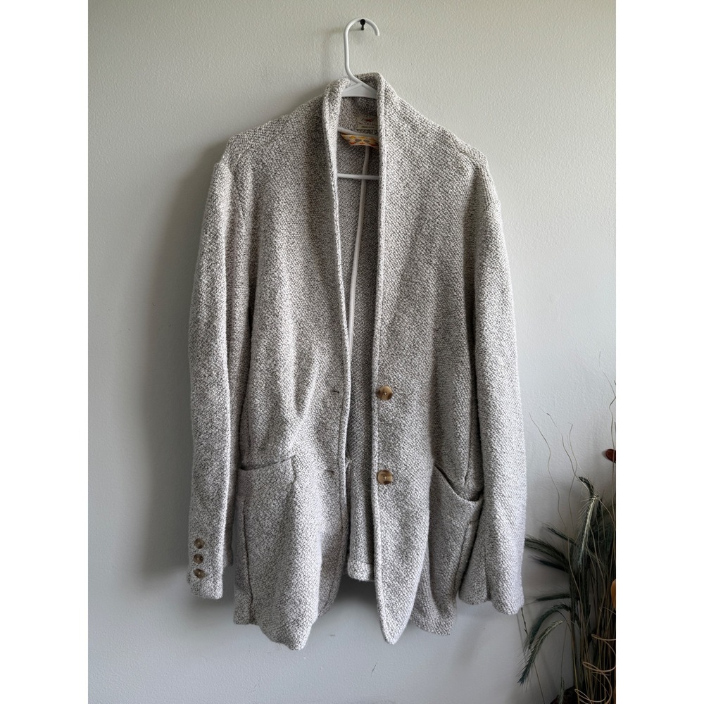 Faherty Womens Organic Cotton Knit Blazer Grey Marled Unstructured Jacket XL